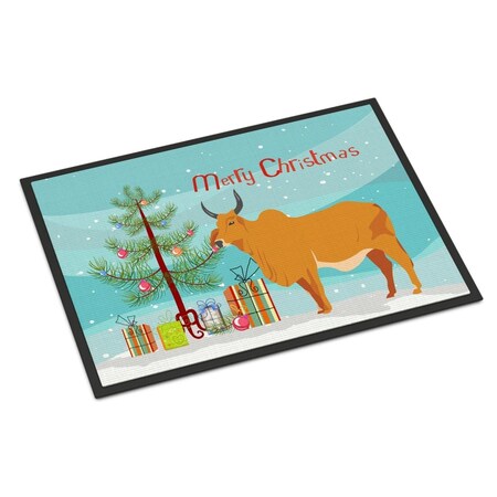 Carolines Treasures Zebu Indicine Cow Christmas Indoor or Outdoor Mat - 18 x 27 in. BB9192MAT